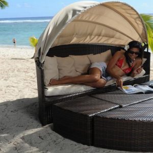 Woman On Beach Cabana Crown Beach & Spa Resort Rarotonga Cook Island Holidays