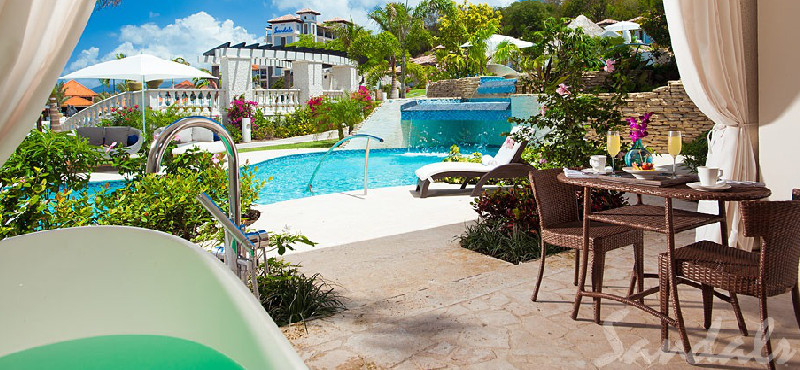 Luxury Grenada Holiday Packages Sandals Grenada South Seas Waterfall River Pool Walkout Junior Suite With Patio Tranquility Soaking Tub2