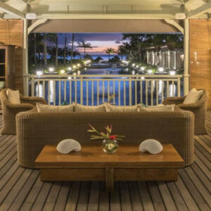 Luxury Mauritius Holiday Packages JW Marriott Mauritius Resort Lounge With Pool View At Night