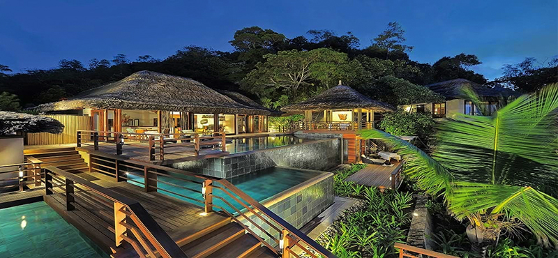 Luxury Seychelle Holiday Packages Constance Lemuria Presidential Villa Exterior At Night