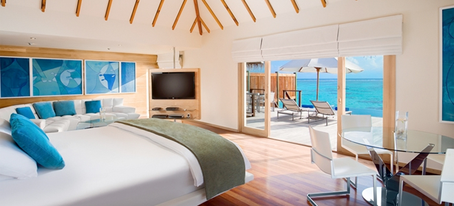 conrad maldives - premier water villa bedroom views