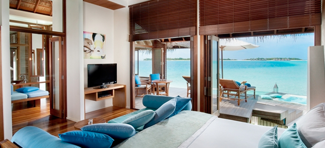 conrad maldives - retreat water villa bedroom 1