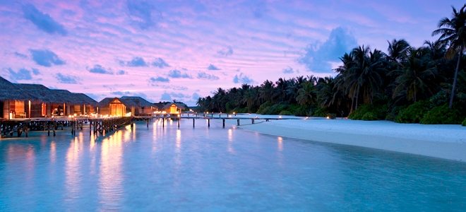 conrad maldives - superior water villa sunset