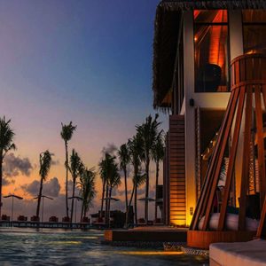 Ozen By Atmosphere At Maadhoo Island Luxury Maldives Honeymoon Packages Joie De Vivre Exterior At Night
