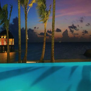 Ozen By Atmosphere At Maadhoo Island Luxury Maldives Honeymoon Packages Joie De Vivre Pool At Night