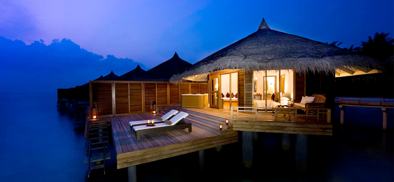 Kuramathi Maldives Luxury Maldives Holiday Packages Water Villa With Jacuzzi Exterior At Night