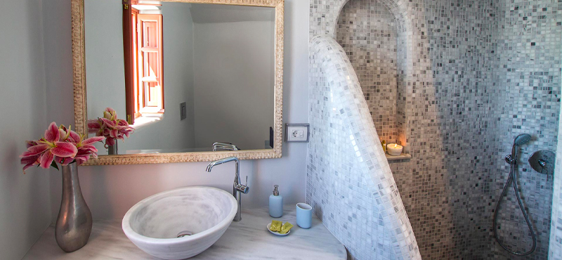 Luxury Greece Holiday Packages Oia Mare Villas Cave Standard Studio Bathroom