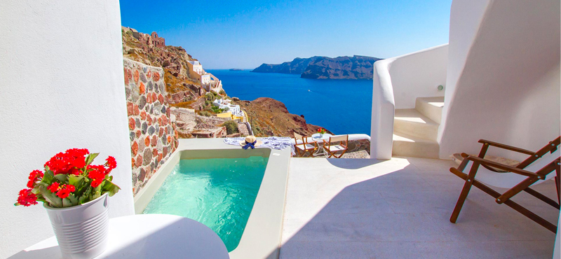 Luxury Greece Holiday Packages Oia Mare Villas Cave Suite With Hot Tub Hot Tub View