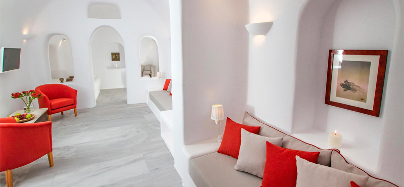 Luxury Greece Holiday Packages Oia Mare Villas Cave Suite With Hot Tub Living Area