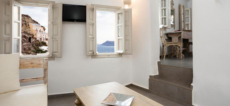 Luxury Greece Holiday Packages Oia Mare Villas Cave Superior Studio Living Room