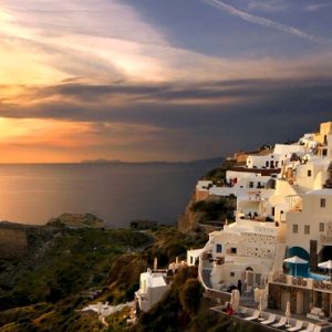 Luxury Greece Holiday Packages Oia Mare Villas Gallery Exterior Sunset