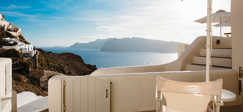 Luxury Greece Holiday Packages Oia Mare Villas Honeymoon Cave Suite Balcony 2