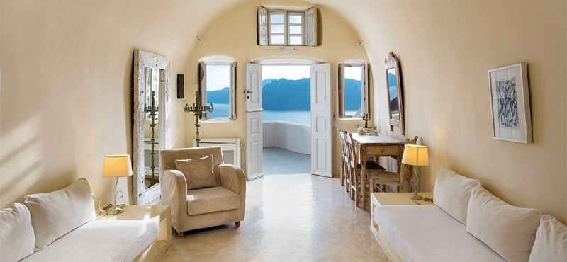 Luxury Greece Holiday Packages Oia Mare Villas Honeymoon Cave Suite Living Room