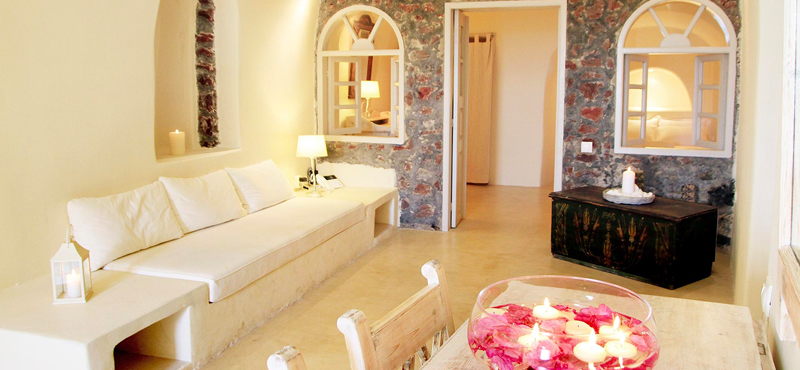 Luxury Greece Holiday Packages Oia Mare Villas Two Bedroom Cave Suite Living Room