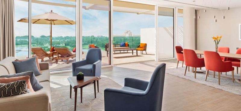 Luxury Dubai Holidays JA Lake View Hotel One Bedroom Terrace Suite Living Room