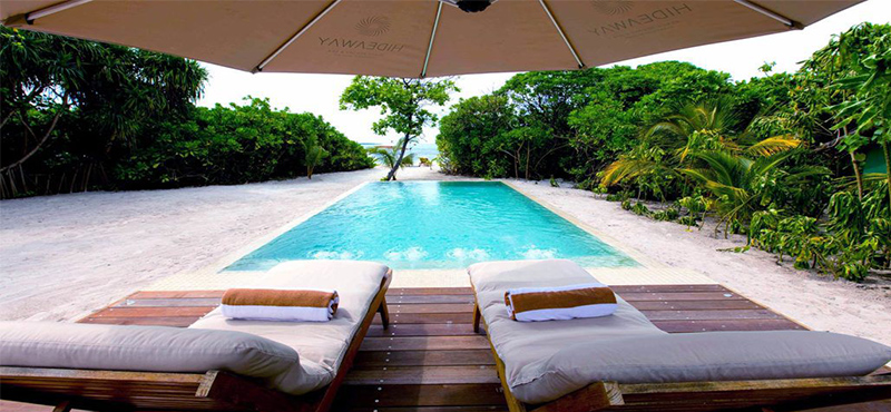 Luxury Maldives Holidays Hideaway Beach Resort Deluxe Sunset Beach Villa Pool 2
